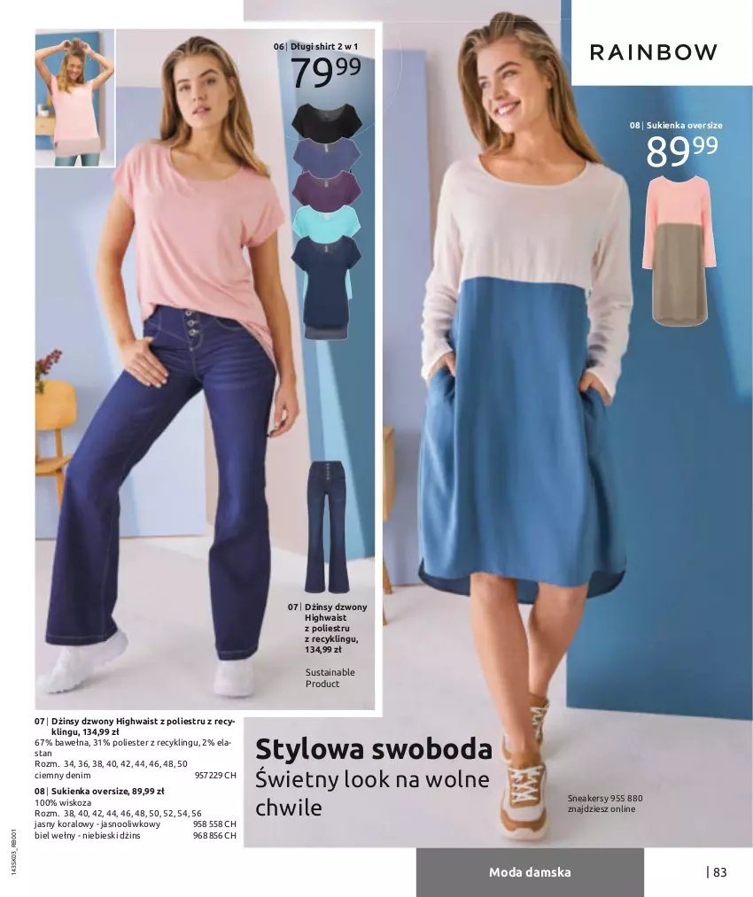 Gazetka promocyjna Bonprix - Wiosenna moda - ważna 26.02 do 26.08.2021 - strona 85 - produkty: Długi shirt, Dżinsy, Moda, Sneakersy, Sukienka, Wełna