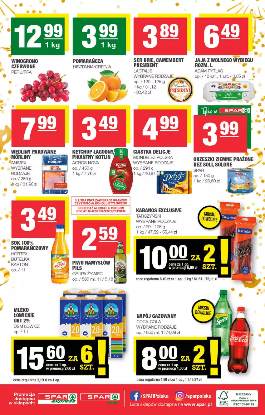 Gazetka promocyjna Spar - SparExpress - ważna 26.12.2021 do 05.01.2022 - strona 2 - produkty: Brie, Camembert, Ciastka, Coca-Cola, Delicje, Gres, Hortex, Jaja, Jaja z wolnego wybiegu, Kabanos, Ketchup, Kotlin, Mleko, Namysłów, Napój, Napój gazowany, Orzeszki, Orzeszki ziemne, Papier, Piwo, Por, Ser, Sok, Tarczyński, Wino