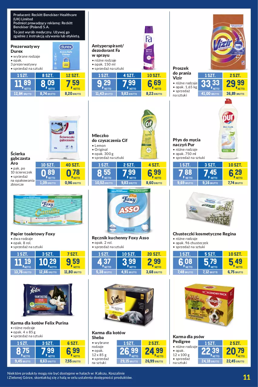 Gazetka promocyjna Makro - Kupujesz więcej płacisz mniej - ważna 04.08 do 31.08.2026 - strona 11 - produkty: Antyperspirant, Chusteczki, Chusteczki kosmetyczne, Cif, Dezodorant, Do mycia naczyń, Durex, Fa, Felix, Foxy, Gin, Kosz, Mleczko, Papier, Papier toaletowy, Pedigree, Płyn do mycia, Płyn do mycia naczyń, Prezerwatyw, Proszek do prania, Pur, Purina, Ręcznik, Ręcznik kuchenny, Ser, Sheba, Szal, Vizir