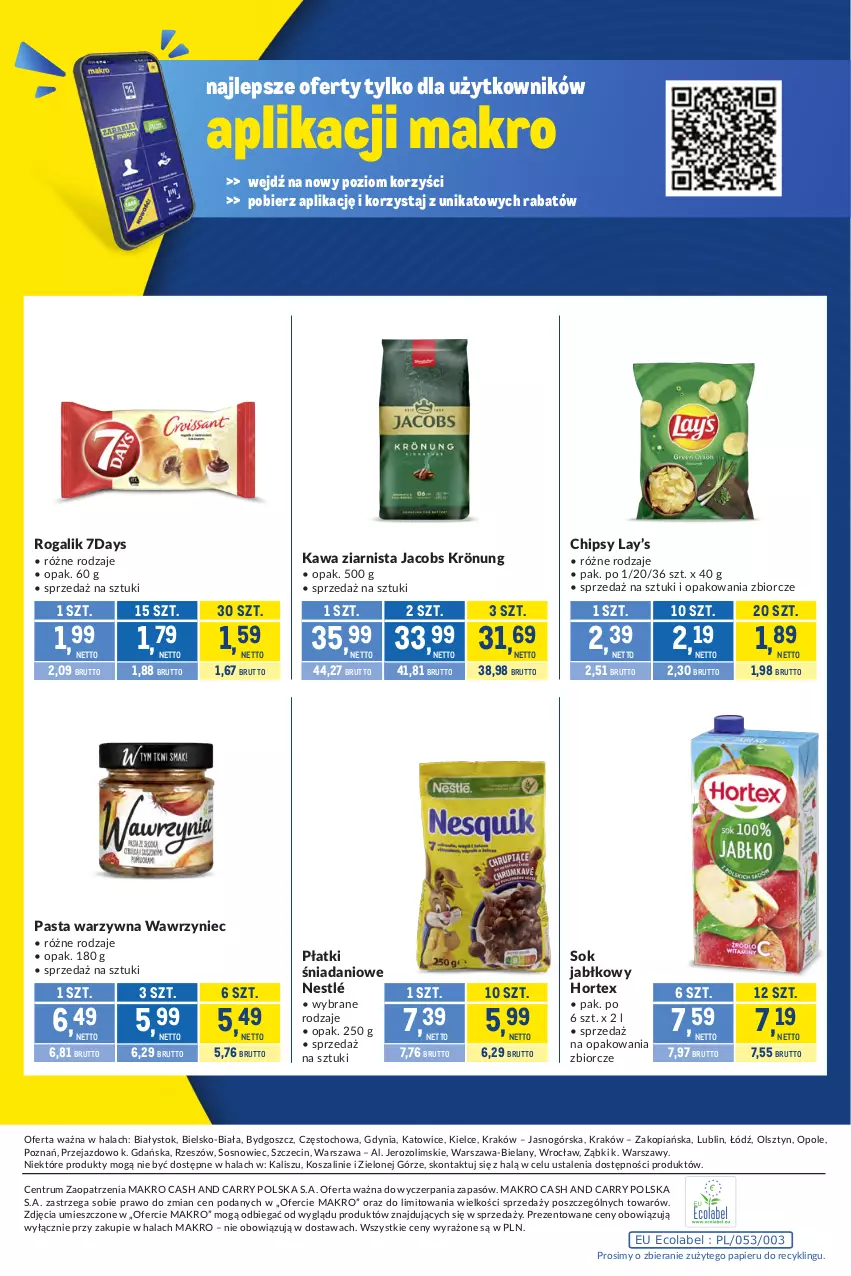Gazetka promocyjna Makro - Kupujesz więcej płacisz mniej - ważna 04.08 do 31.08.2026 - strona 12 - produkty: Chipsy, Danio, Hortex, Jacobs, Kawa, Kawa ziarnista, Kosz, Lay’s, Nestlé, Papier, Pasta warzywna, Rogal, Rum, Sok, Sok jabłkowy, Sos, Szal