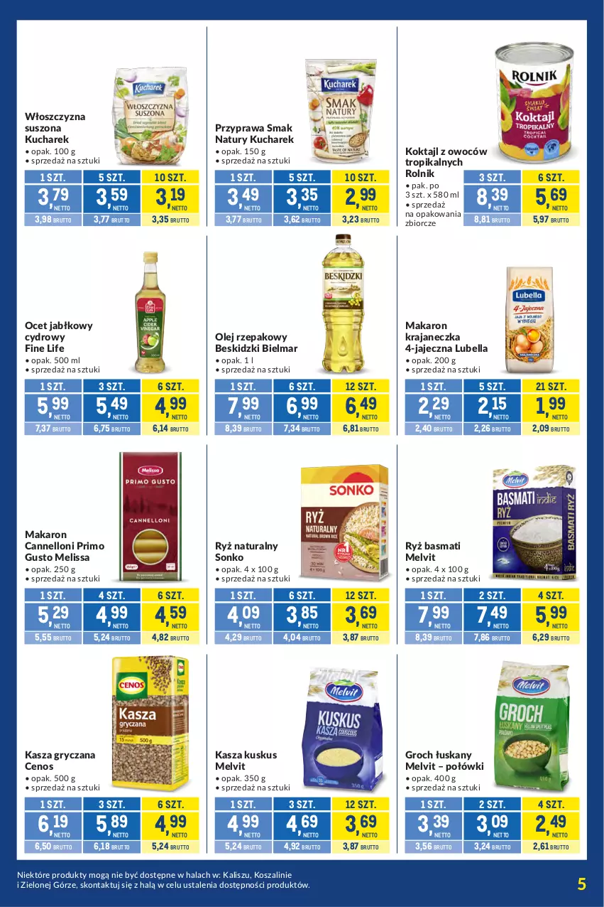 Gazetka promocyjna Makro - Kupujesz więcej płacisz mniej - ważna 04.08 do 31.08.2026 - strona 5 - produkty: Bell, Bella, Beskidzki, Cenos, Groch, Gry, Kasza, Kasza gryczana, Kosz, Kucharek, Kuskus, Lubella, Makaron, Melvit, Ocet, Olej, Olej rzepakowy, Rolnik, Ryż, Ryż basmati, Ryż naturalny, Sonko, Szal