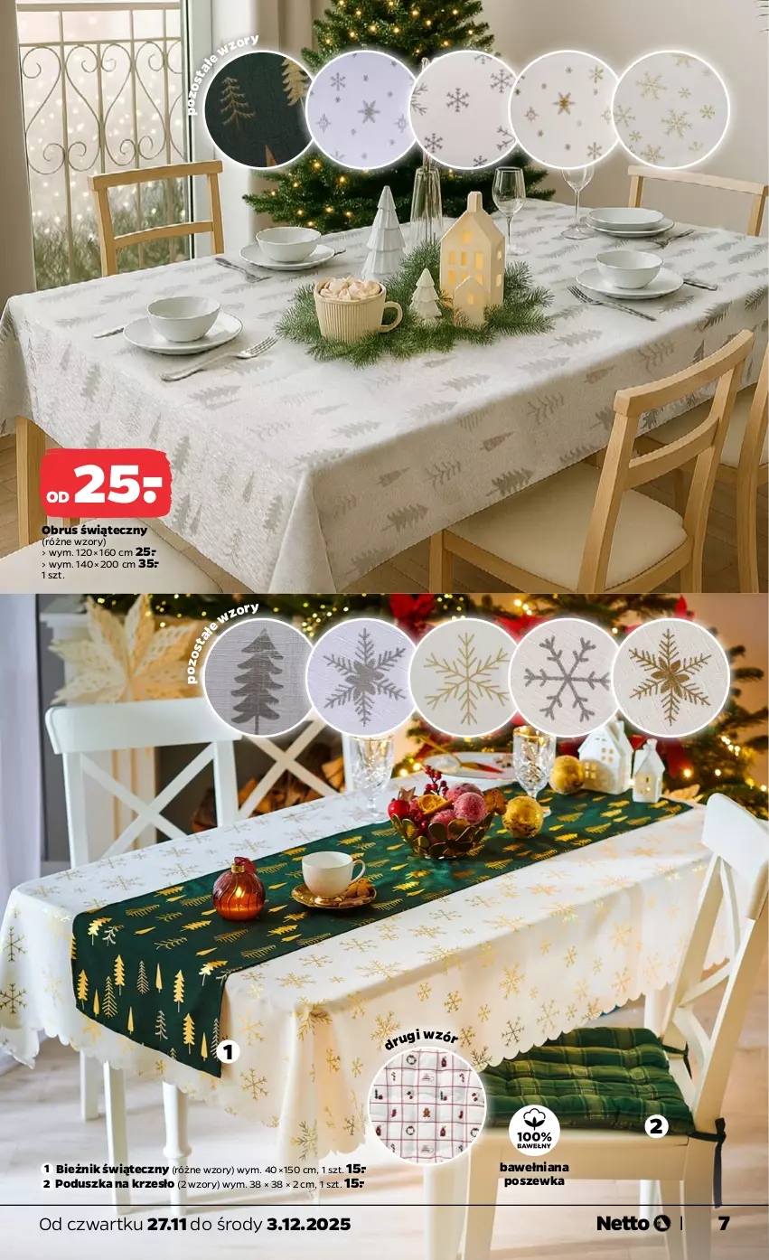 Gazetka promocyjna Netto - Od Czwartku Przemysłowa - ważna 27.11 do 03.12.2025 - strona 7 - produkty: Bieżnik, Krzesło, Obrus, Poduszka, Poszewka