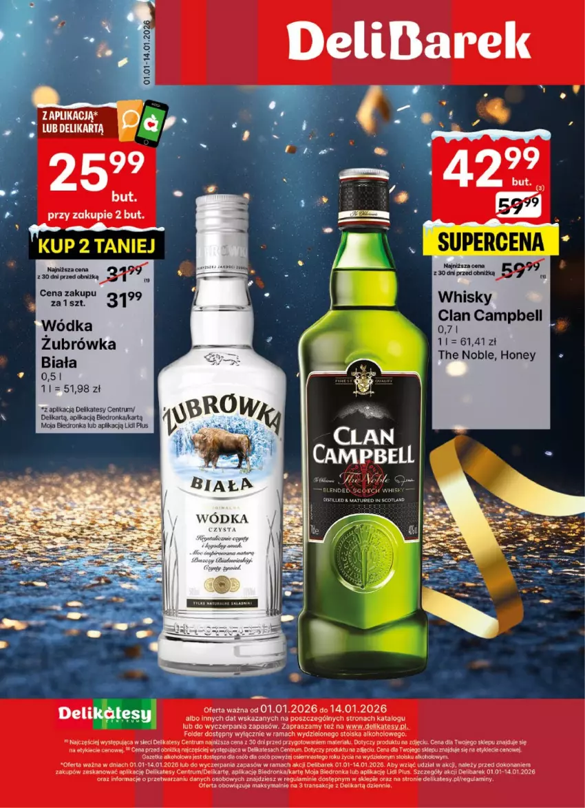 Gazetka promocyjna Delikatesy Centrum - Delibarek DC01-DC02 - ważna 01.01 do 14.01.2026 - strona 1 - produkty: Bell, Noż, Rama, Rum, Tran, Whisky, Wódka