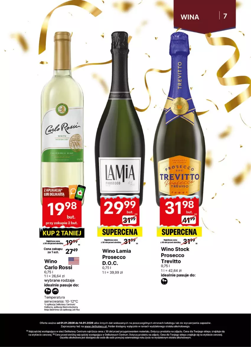 Gazetka promocyjna Delikatesy Centrum - Delibarek DC01-DC02 - ważna 01.01 do 14.01.2026 - strona 7 - produkty: Carlo Rossi, Prosecco, Rama, Rum, Ser, Stock, Wino