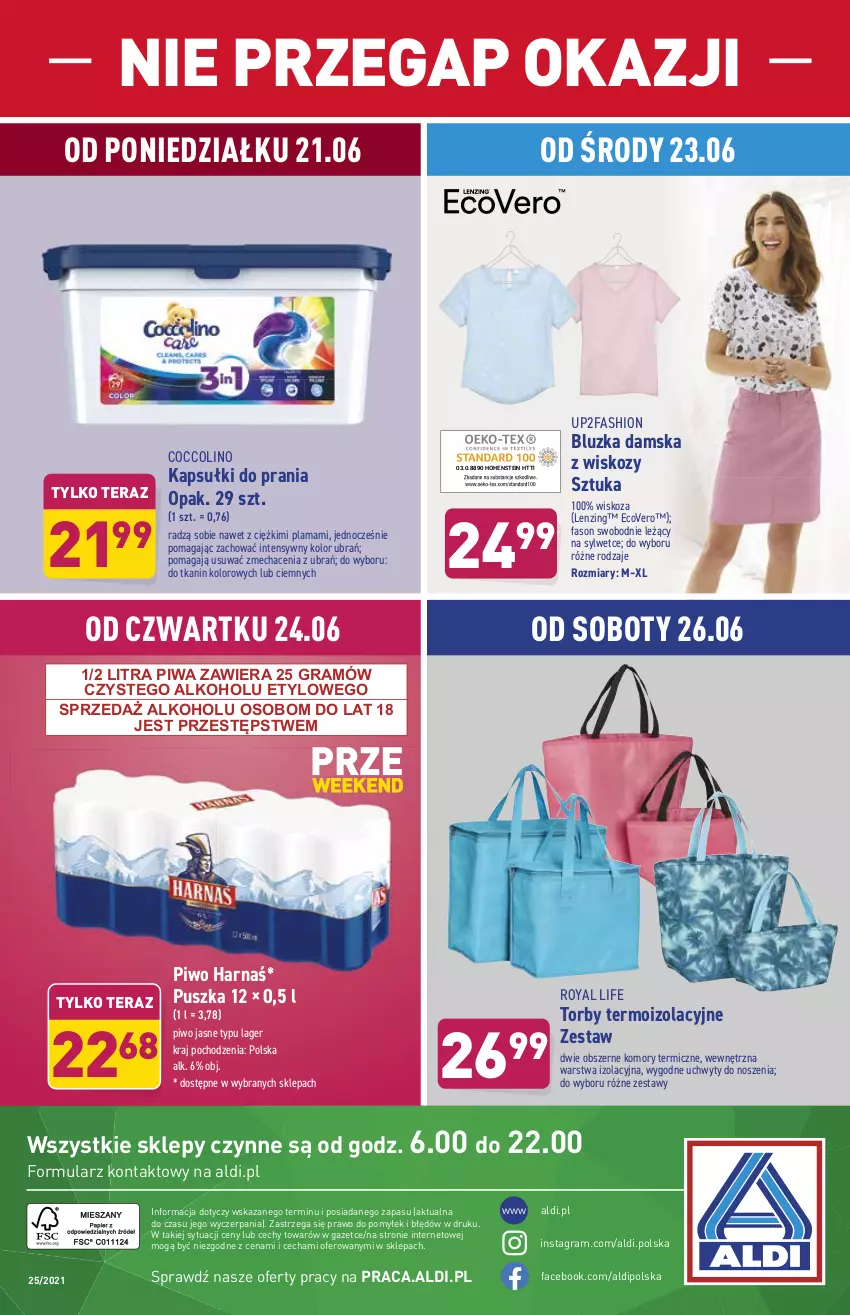 Gazetka promocyjna Aldi - OKAZJE DLA CIEBIE I DOMU - ważna 23.06 do 27.06.2021 - strona 13 - produkty: Coccolino, Fa, Gra, Harnaś, Kapsułki do prania, Piwa, Piwo, Piwo jasne, Tera, Uchwyty