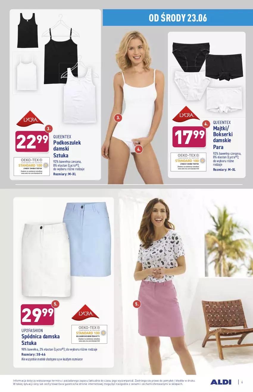 Gazetka promocyjna Aldi - OKAZJE DLA CIEBIE I DOMU - ważna 23.06 do 27.06.2021 - strona 4 - produkty: Bokserki, Fa, Kosz, Majtki, Podkoszulek, Queentex, Ser, Spódnica, Wełna