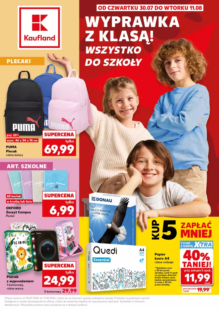 Gazetka promocyjna Kaufland - Kaufland - ważna 30.07 do 11.08.2026 - strona 1 - produkty: Olej, Papier, Piórnik, Plecak, Puma, Ser