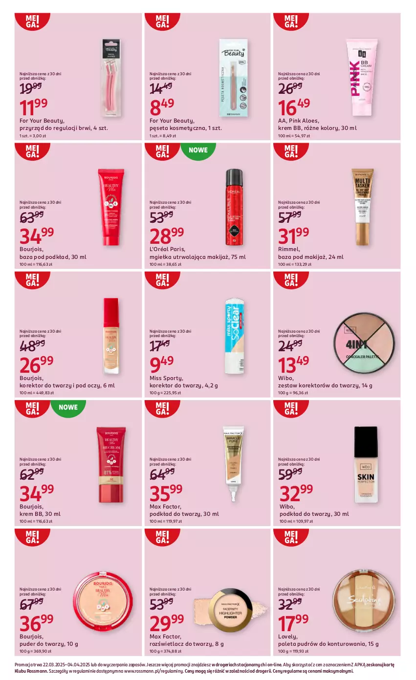 Gazetka promocyjna Rossmann - 22 marca - ważna 22.03 do 04.04.2025 - strona 7 - produkty: Bourjois, Fa, For Your Beauty, Korektor do twarzy, Krem bb, L’Oréal, Lovely, Makijaż, Max Factor, Miss Sporty, Paleta, Pęseta, Podkład, Podkład do twarzy, Por, Puder, Puder do twarzy, Rozświetlacz, Sport, Wibo