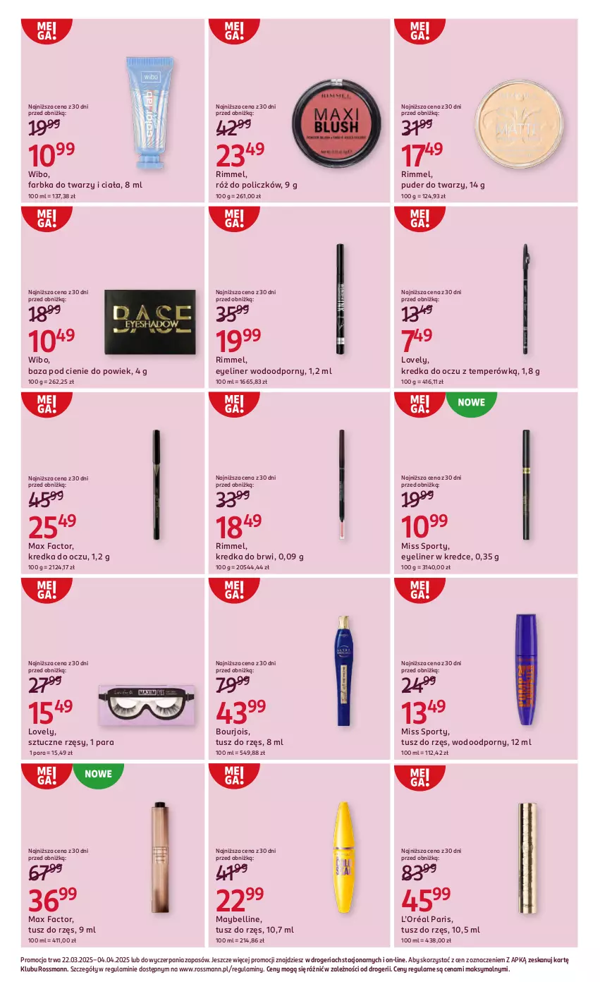 Gazetka promocyjna Rossmann - 22 marca - ważna 22.03 do 04.04.2025 - strona 8 - produkty: Bell, Bourjois, Fa, Kredka, Kredka do brwi, L’Oréal, Lovely, Max Factor, Maybelline, Miss Sporty, Por, Puder, Puder do twarzy, Róż do policzków, Sport, Sztuczne rzęsy, Tusz, Wibo