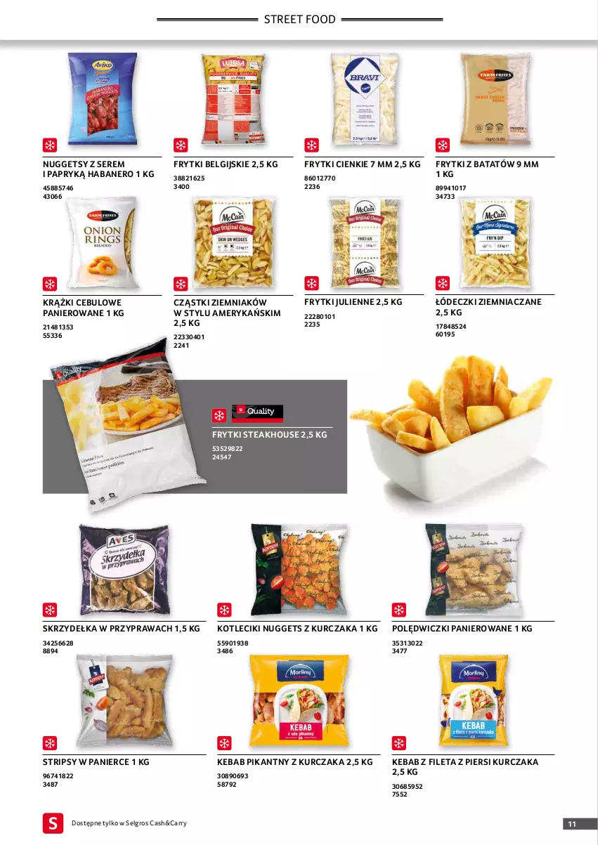 Gazetka promocyjna Selgros - Oferta gastronomiczna - ważna 19.04 do 04.05.2022 - strona 11 - produkty: Frytki, Frytki z batatów, Kebab, Krążki cebulowe, Kurczak, LG, Nuggets z kurczaka, Polędwiczki panierowane, Ser