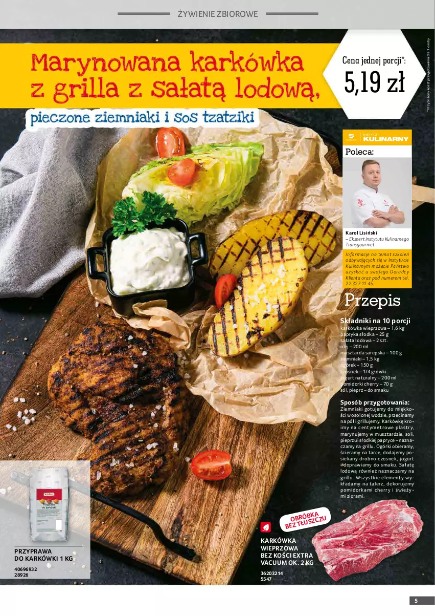 Gazetka promocyjna Selgros - Oferta gastronomiczna - ważna 19.04 do 04.05.2022 - strona 5 - produkty: Czosnek, Grill, Jogurt, Jogurt naturalny, Karkówka wieprzowa, Kosz, Metro, Mus, Musztarda, Ogórek, Olej, Orka, Papryka, Papryka słodka, Pieprz, Pomidorki, Por, Sałat, Sałata lodowa, Sól, Talerz, Tran, Ziemniaki