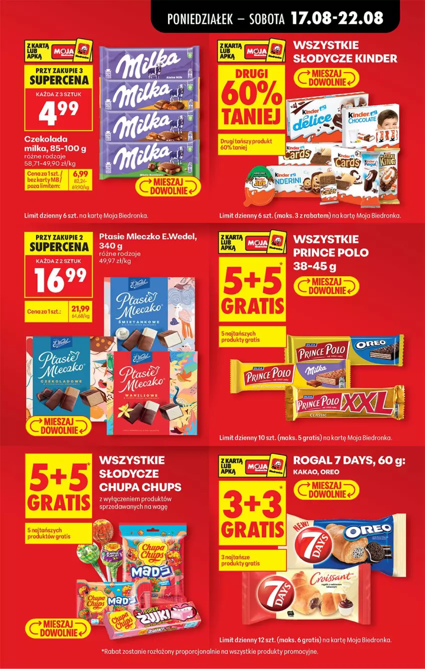 Gazetka promocyjna Biedronka - Od Poniedziałku - ważna 17.08 do 22.08.2026 - strona 11 - produkty: 7 Days, Chupa Chups, Czekolada, Fa, Gra, Kinder, Milka, Mleczko, Por, Ptasie mleczko, Rogal