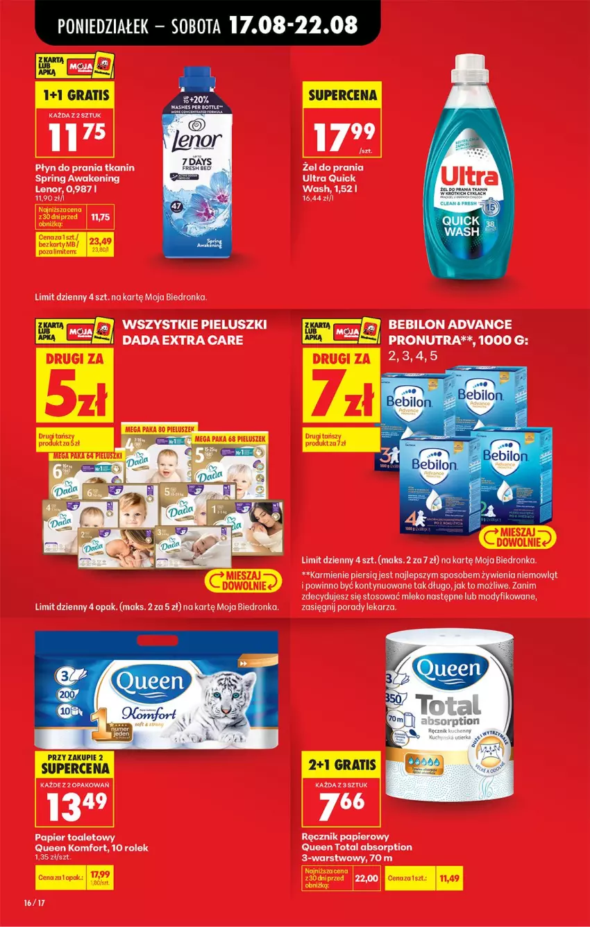 Gazetka promocyjna Biedronka - Od Poniedziałku - ważna 17.08 do 22.08.2026 - strona 18 - produkty: BEBILON, Dada, Gra, Karmi, Lenor, Mleko, O nas, Papier, Płyn do prania, Por, Ręcznik
