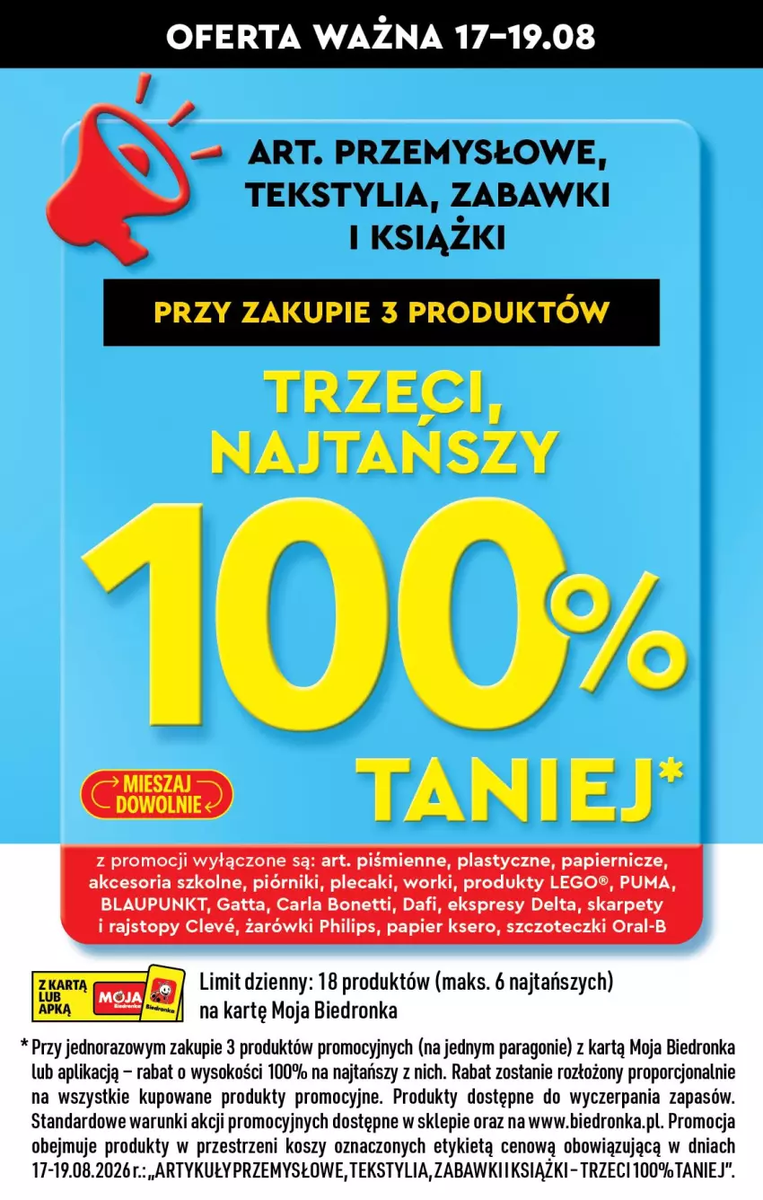 Gazetka promocyjna Biedronka - Od Poniedziałku - ważna 17.08 do 22.08.2026 - strona 24 - produkty: Gatta, Karp, Kosz, LEGO, Papier, Philips, Piórnik, Plecak, Por, Puma, Rajstopy, Ser, Sok, Top