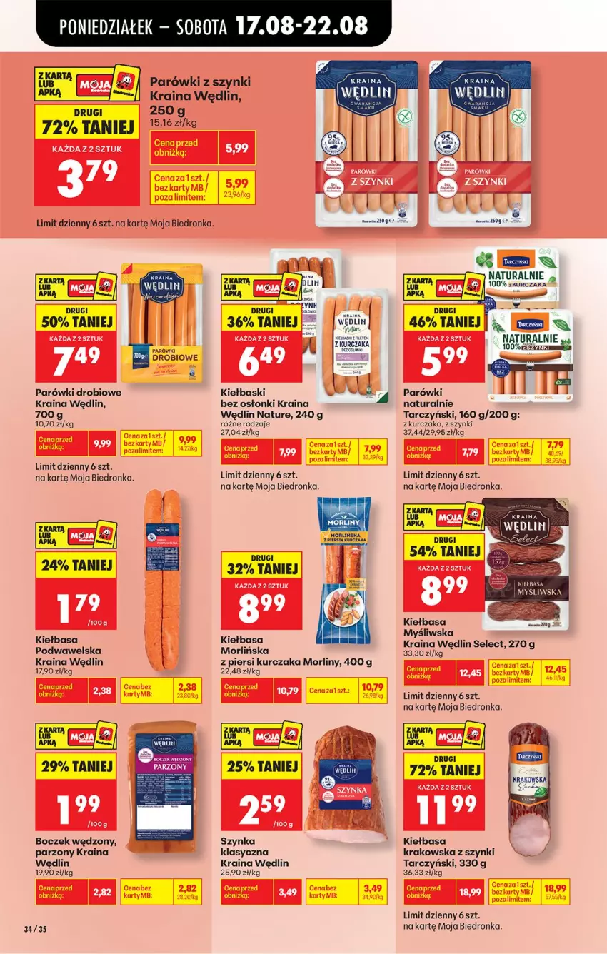 Gazetka promocyjna Biedronka - Od Poniedziałku - ważna 17.08 do 22.08.2026 - strona 48 - produkty: Boczek, Kiełbasa, Kurczak, Morliny, Parówki, Szynka, Tarczyński, Wawel