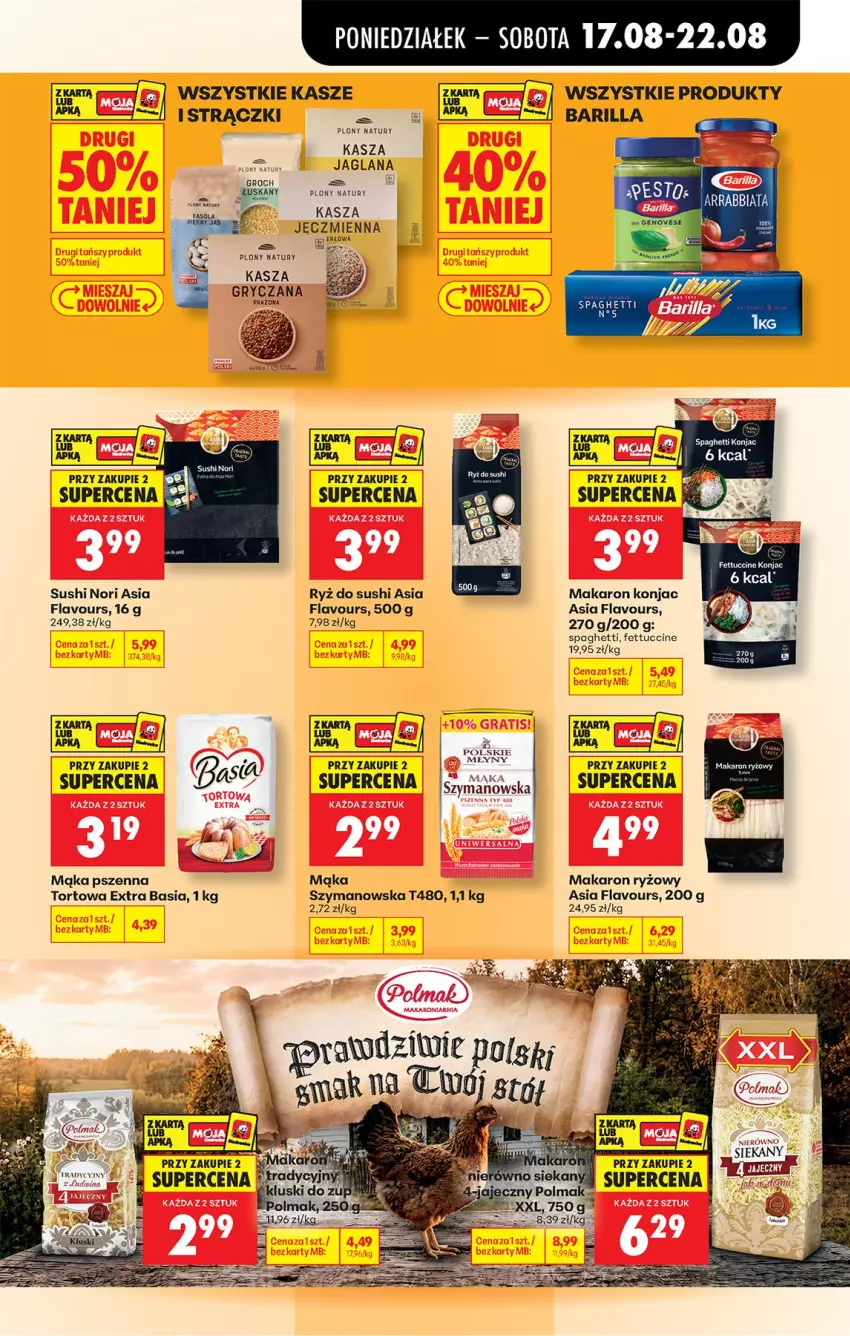 Gazetka promocyjna Biedronka - Od Poniedziałku - ważna 17.08 do 22.08.2026 - strona 57 - produkty: Barilla, Basia, Fa, Groch, Gry, Kasza, Kasza gryczana, LG, Mąka, Mąka pszenna, Makaron, Makaron ryżowy, Noż, Olma, Ryż, Ryż do sushi, Spaghetti, Sushi