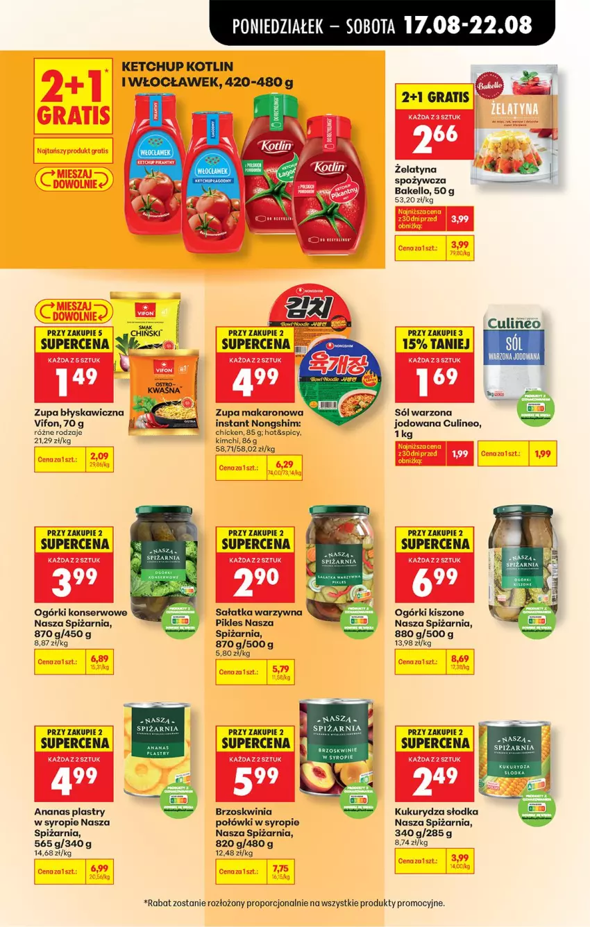 Gazetka promocyjna Biedronka - Od Poniedziałku - ważna 17.08 do 22.08.2026 - strona 59 - produkty: Ananas, EPEE, Fa, Gra, Ketchup, Kotlin, Kukurydza, Makaron, Ogórki konserwowe, Por, Sałat, Sałatka, Sałatka warzywna, Ser, Sól, Syrop, Warka, Zupa