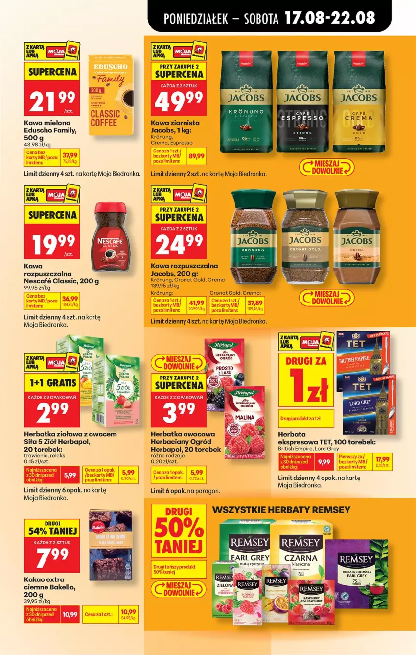 Gazetka promocyjna Biedronka - Od Poniedziałku - ważna 17.08 do 22.08.2026 - strona 65 - produkty: Brit, Cytryny, Earl Grey, Fa, Herbapol, Herbata, Jacobs, Kakao, Kawa, Kawa mielona, Kawa rozpuszczalna, Ogród, Owoce
