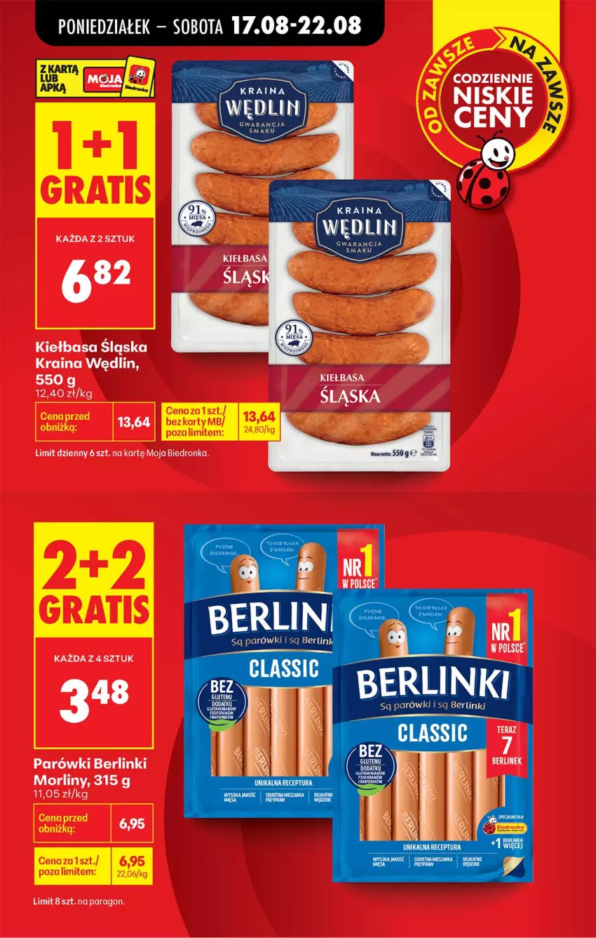 Gazetka promocyjna Biedronka - Od Poniedziałku - ważna 17.08 do 22.08.2026 - strona 7 - produkty: Berlinki, Kiełbasa, Kiełbasa śląska, Morliny, Parówki