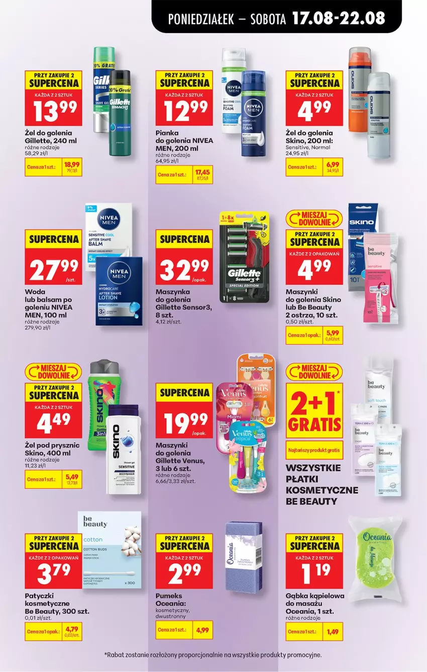 Gazetka promocyjna Biedronka - Od Poniedziałku - ważna 17.08 do 22.08.2026 - strona 77 - produkty: Balsam po goleniu, Be Be, Gillette, Gillette Venus, Gra, Maszynka, Nivea, Nivea Men, Patyczki kosmetyczne, Pianka do golenia, Por, Pumeks, Szynka, Tera, Venus, Woda
