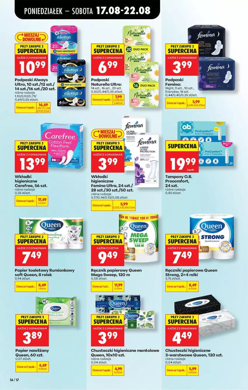 Gazetka promocyjna Biedronka - Od Poniedziałku - ważna 17.08 do 22.08.2026 - strona 80 - produkty: Carefree, Chusteczki, Fa, LG, Naturell, Naturella, Noż, O.B., Papier, Papier toaletowy, Podpaski, Ręcznik, Ręczniki papierowe, Rolki, Rum, Ser, Tampony, Wkładki