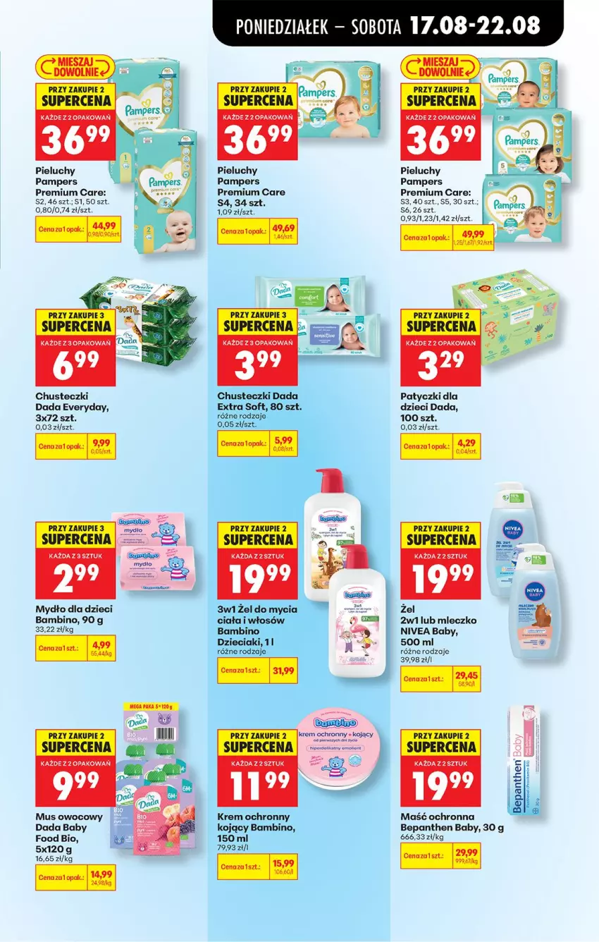 Gazetka promocyjna Biedronka - Od Poniedziałku - ważna 17.08 do 22.08.2026 - strona 85 - produkty: Bepanthen, Chusteczki, Dada, Dzieci, Mleczko, Mus, Mydło, Nivea, Nivea Baby, Pampers, Pieluchy, Por
