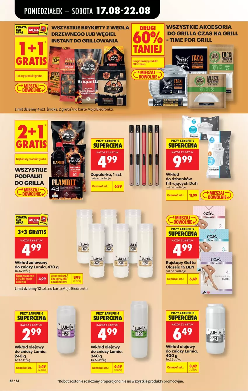 Gazetka promocyjna Biedronka - Od Poniedziałku - ważna 17.08 do 22.08.2026 - strona 86 - produkty: Brykiety, Fa, Gatta, Gra, Grill, Olej, Owoce, Papier, Por, Rajstopy, Top, Wkład olejowy, Zapalarka, Znicz