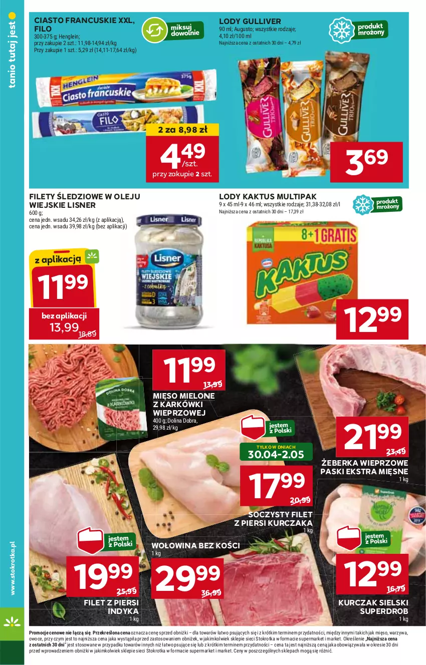 Gazetka promocyjna Stokrotka - Market - ważna 30.04 do 08.05.2024 - strona 10 - produkty: Ciasto francuskie, Filet z piersi indyka, Filet z piersi kurczaka, Kaktus, Kurczak, Lisner, Lody, Mięso, Mięso mielone, Olej, Wołowina, Wołowina bez kości