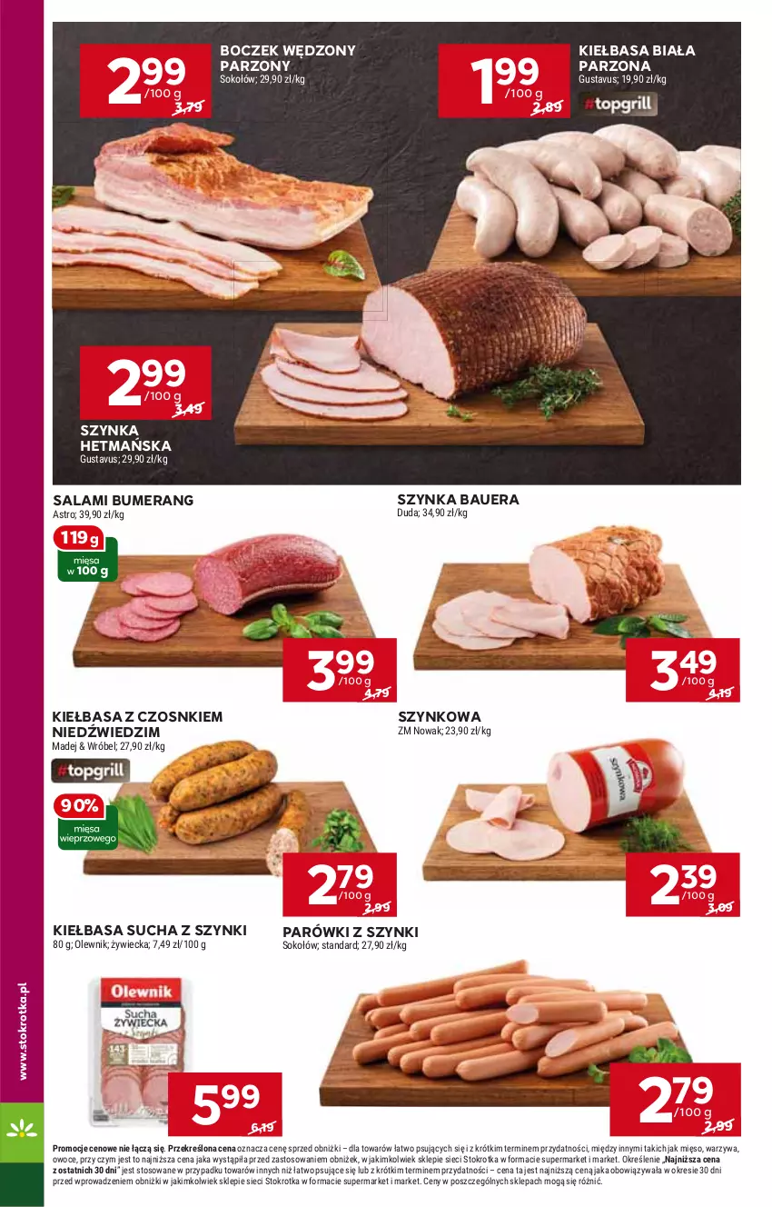 Gazetka promocyjna Stokrotka - Market - ważna 30.04 do 08.05.2024 - strona 6 - produkty: Boczek, Bumerang, HP, Kiełbasa, Kiełbasa biała, Parówki, Parówki z szynki, Salami, Szynka