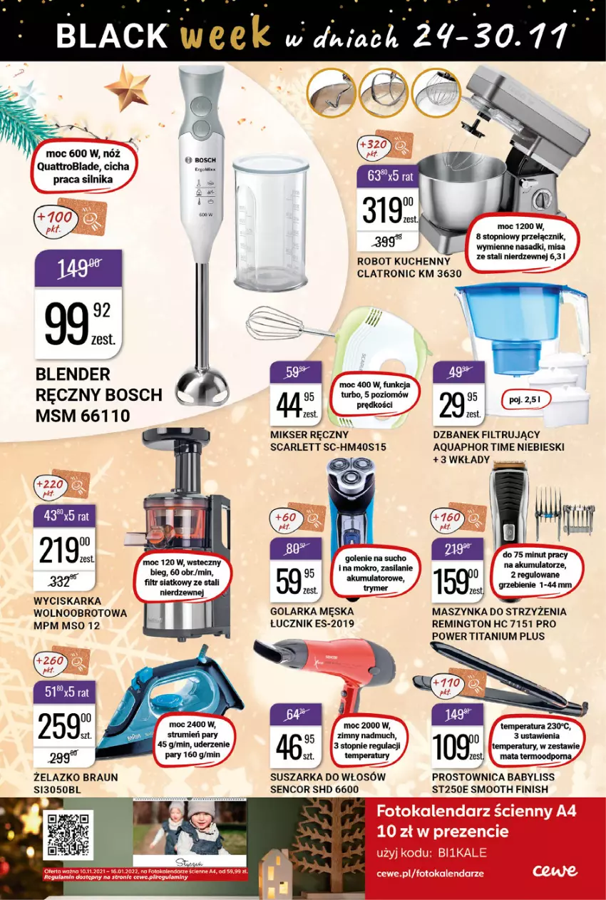 Gazetka promocyjna Bi1 - Gazetka - ważna 24.11 do 30.11.2021 - strona 16 - produkty: Akumulator, Aquaphor, Babyliss, Blender, Bosch, Braun, Dzbanek, Dzbanek filtrujący, Finish, Golarka, Maszynka, Mikser, Mikser ręczny, Por, Remington, Robot, Rum, Sencor, Ser, Silan, Suszarka, Szynka, Top, Wyciskarka