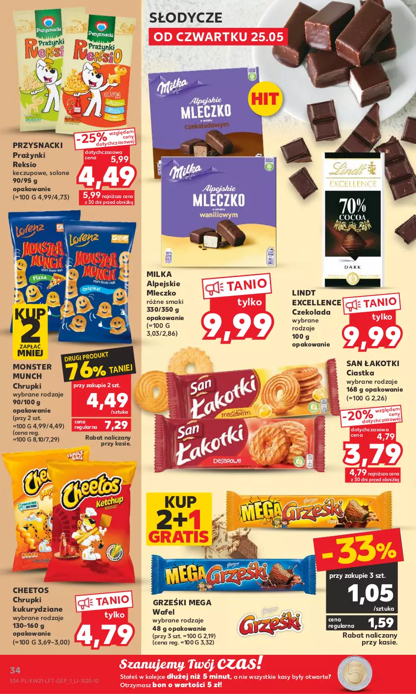 Gazetka promocyjna Kaufland - Gazetka tygodnia - ważna 25.05 do 31.05.2023 - strona 34 - produkty: Cheetos, Chrupki, Ciastka, Czekolada, Gra, Grześki, Lindt, Milka, Mleczko, Monster Munch, Olej, Przysnacki