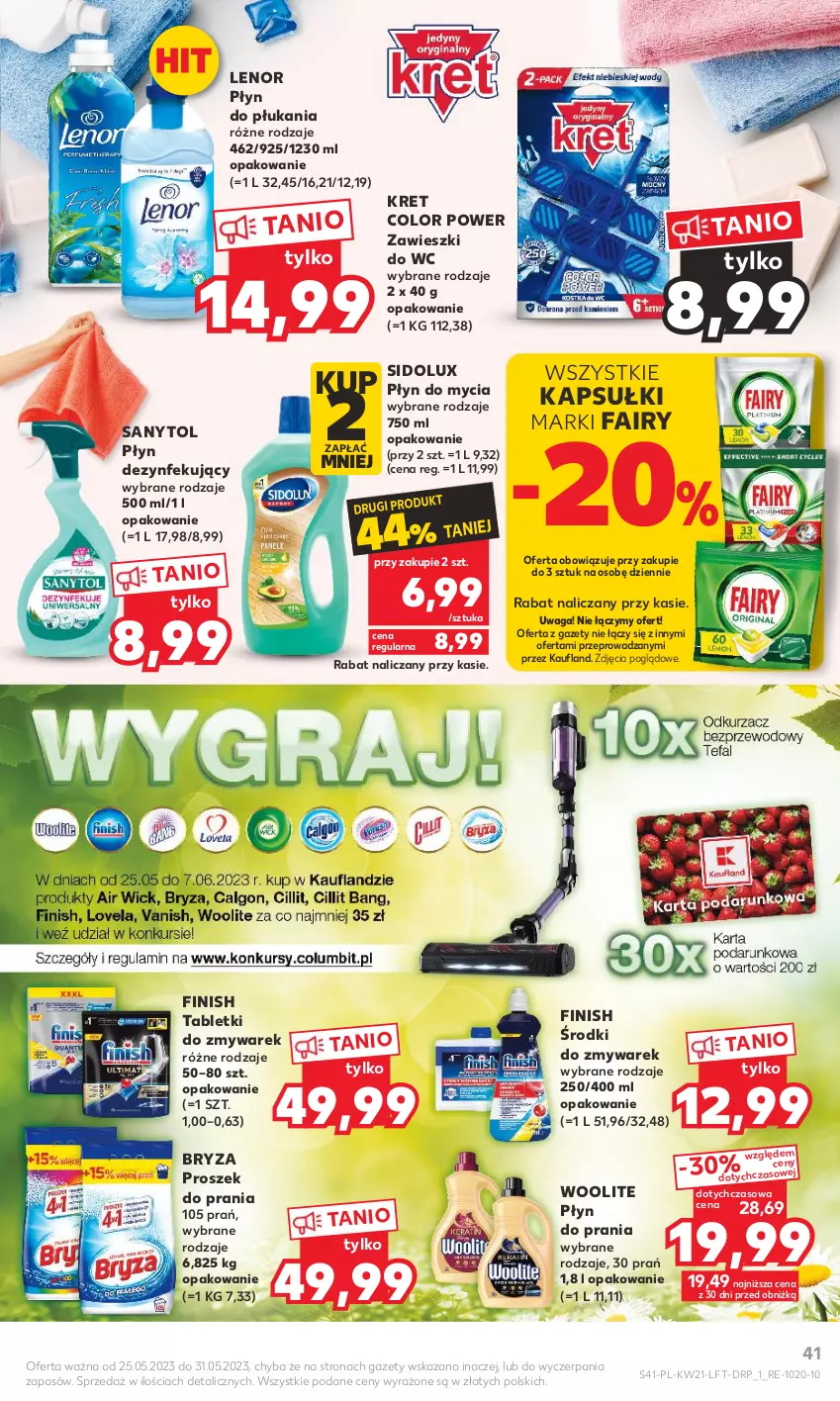 Gazetka promocyjna Kaufland - Gazetka tygodnia - ważna 25.05 do 31.05.2023 - strona 41 - produkty: Bryza, Fa, Fairy, Finish, Kret, Lenor, Płyn do mycia, Płyn do płukania, Płyn do prania, Proszek do prania, Sanytol, Sidolux, Tablet, Waga, Woolite, Zawieszki