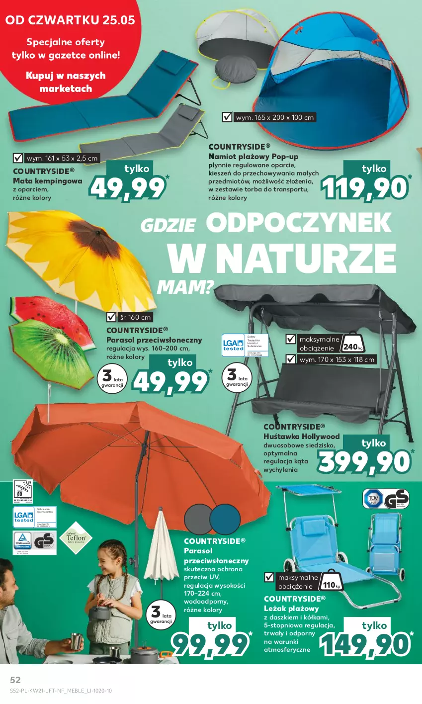 Gazetka promocyjna Kaufland - Gazetka tygodnia - ważna 25.05 do 31.05.2023 - strona 52 - produkty: Huśtawka, Meble, Namiot, Parasol, Por, Siedzisko, Sok, Sport, Top, Torba, Tran