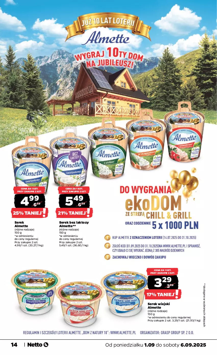 Gazetka promocyjna Netto - Od Poniedziałku - ważna 01.09 do 06.09.2025 - strona 14 - produkty: Almette, Ser, Serek, Serek wiejski