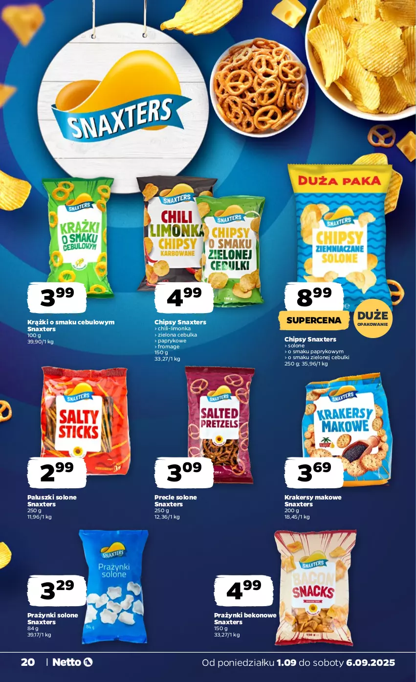 Gazetka promocyjna Netto - Od Poniedziałku - ważna 01.09 do 06.09.2025 - strona 20 - produkty: Beko, Chipsy, Krakersy, Limonka, Precle