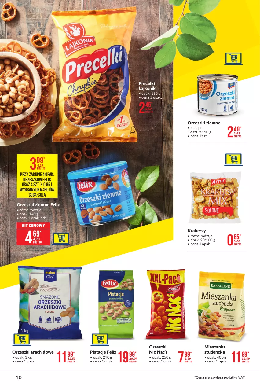 Gazetka promocyjna Makro - [Oferta specjalna] Sezon grillowy 2021 - ważna 19.04 do 03.05.2021 - strona 10 - produkty: Coca-Cola, Felix, Krakersy, Lajkonik, Mieszanka studencka, Orzeszki, Orzeszki ziemne, Pistacje, Precelki