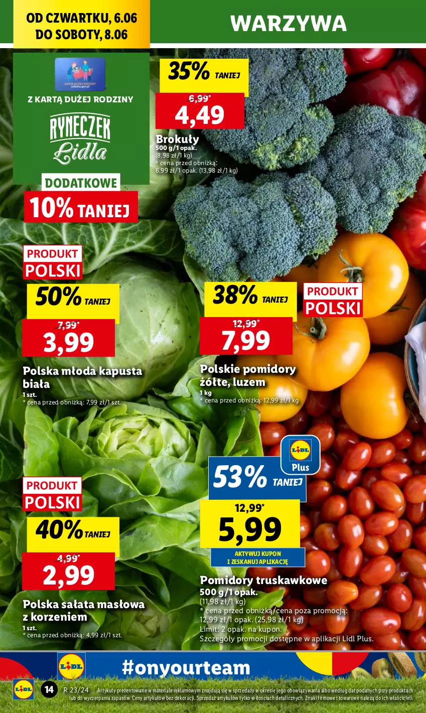 Gazetka promocyjna Lidl - GAZETKA - ważna 06.06 do 08.06.2024 - strona 18 - produkty: Brokuły, Chleb, Masło, Pomidory, Sałat, Sałata masłowa, Ser, Warzywa