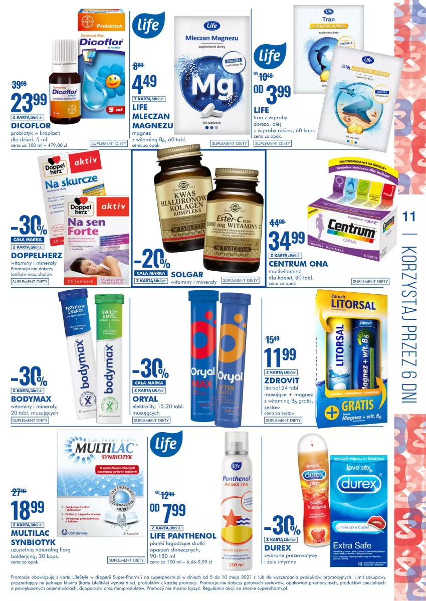 Gazetka promocyjna Super Pharm - Gazetka - ważna 05.05 do 10.05.2021 - strona 11 - produkty: Body, Bodymax, Doppelherz, Dorsz, Durex, Dzieci, Fa, Gra, LG, Magnez, Multilac, Mus, Olej, Prezerwatyw, Probiotyk, Rum, Suplement diety, Synbiotyk, Tonik, Tran