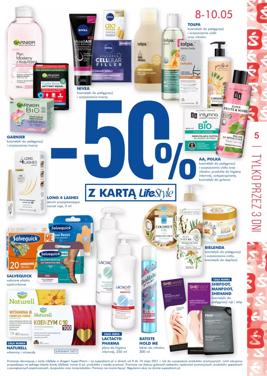 Gazetka promocyjna Super Pharm - Gazetka - ważna 05.05 do 10.05.2021 - strona 5 - produkty: Antyperspirant, Balsam do ciała, Batiste, Bielenda, Body, Fa, Garnier, Kosmetyki do pielęgnacji, Lactacyd, Lakier, Lakier do włosów, Long 4 Lashes, Masło, Masło do ciała, Naturell, Nivea, Róża, Rum, Ser, Serum, Suplement diety, Tołpa, Top