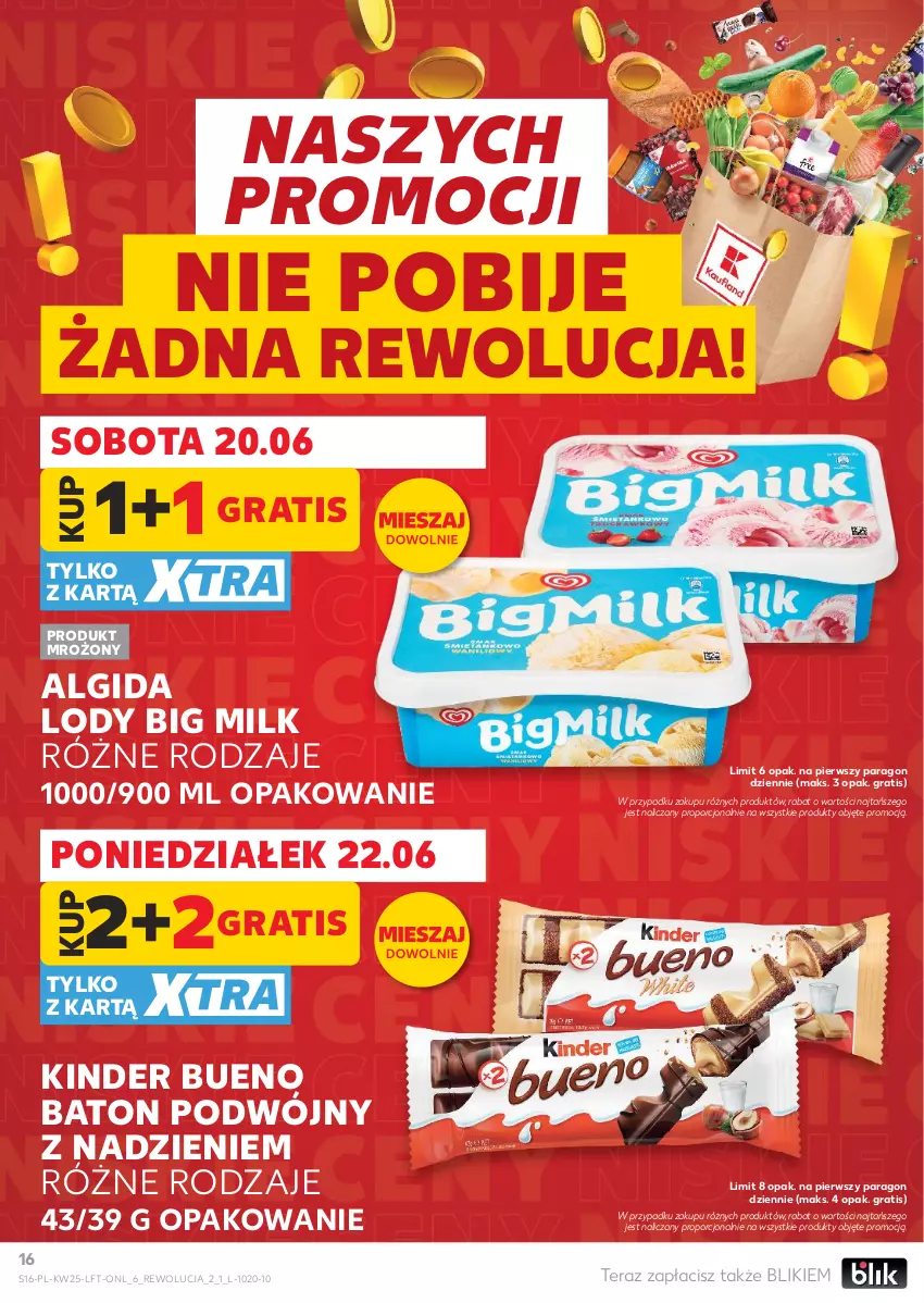 Gazetka promocyjna Kaufland - Gazetka tygodnia - ważna 18.06 do 24.06.2026 - strona 16 - produkty: Algida, Baton, Big Milk, Gra, Kinder, Kinder Bueno, LG, Lody, Por, Tera