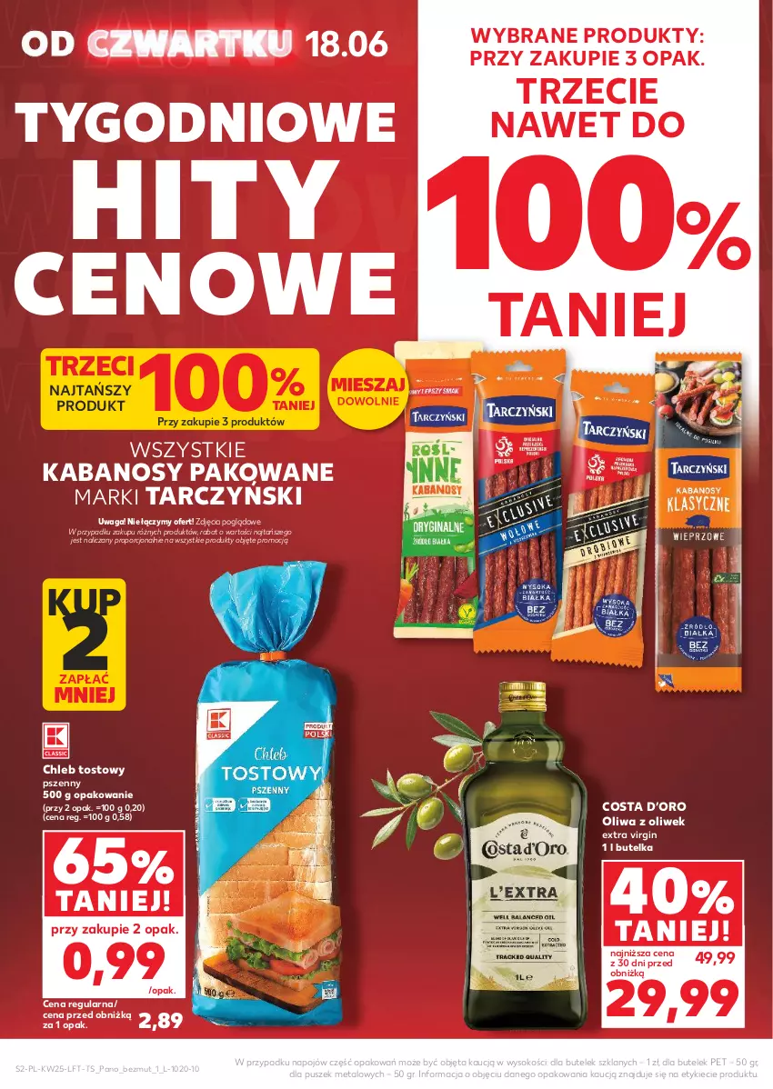 Gazetka promocyjna Kaufland - Gazetka tygodnia - ważna 18.06 do 24.06.2026 - strona 2 - produkty: Chleb, Chleb tostowy, Gin, Kabanos, Oliwa, Oliwa z oliwek, Por, Sok, Tarczyński, Waga