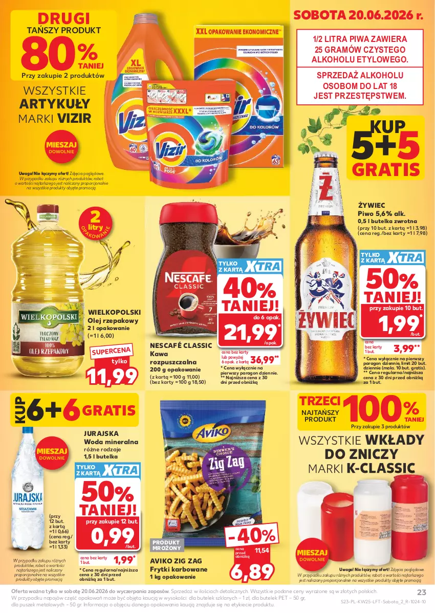 Gazetka promocyjna Kaufland - Gazetka tygodnia - ważna 18.06 do 24.06.2026 - strona 23 - produkty: Frytki, Gra, Kawa, Kawa rozpuszczalna, Nescafé, Olej, Olej rzepakowy, Piwa, Piwo, Por, Sok, Vizir, Waga, Woda, Woda mineralna, Znicz