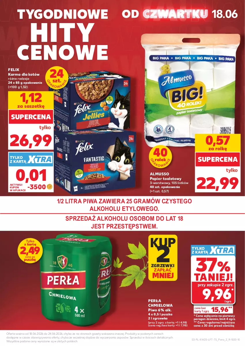 Gazetka promocyjna Kaufland - Gazetka tygodnia - ważna 18.06 do 24.06.2026 - strona 3 - produkty: Felix, Gra, Mus, Papier, Papier toaletowy, Perła, Piwa, Piwo