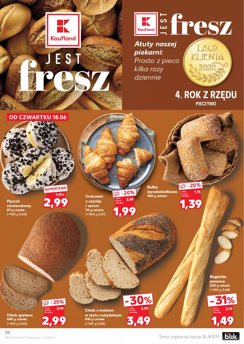 Gazetka promocyjna Kaufland - Gazetka tygodnia - ważna 18.06 do 24.06.2026 - strona 30 - produkty: Bagietka, Bagietka pszenna, Bułka, Chleb, Croissant, Gra, Pączek, Piec, Pieczywo, Rust, Ser, Sok, Tera