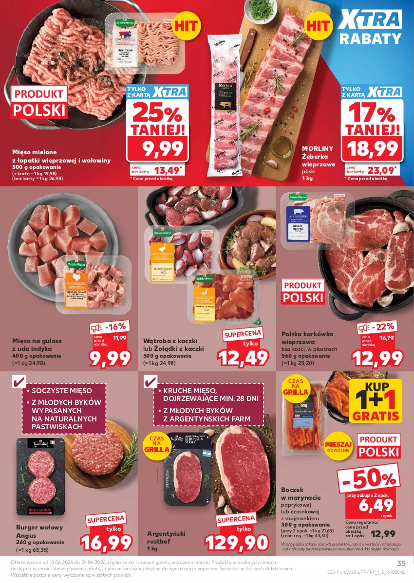 Gazetka promocyjna Kaufland - Gazetka tygodnia - ważna 18.06 do 24.06.2026 - strona 35 - produkty: Boczek, Burger, Fa, Gra, Grill, Karkówka wieprzowa, Mięso, Mięso mielone, Mięso mielone z łopatki wieprzowej, Mięso na gulasz, Morliny, Por, Rostbef