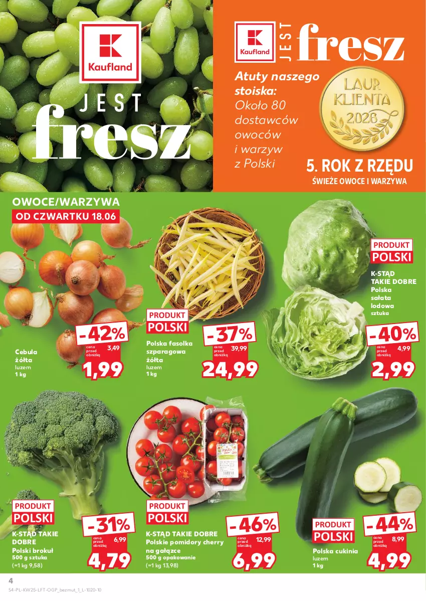 Gazetka promocyjna Kaufland - Gazetka tygodnia - ważna 18.06 do 24.06.2026 - strona 4 - produkty: Cebula, Fa, Owoce, Pomidory, Sałat, Sałata lodowa, Warzywa
