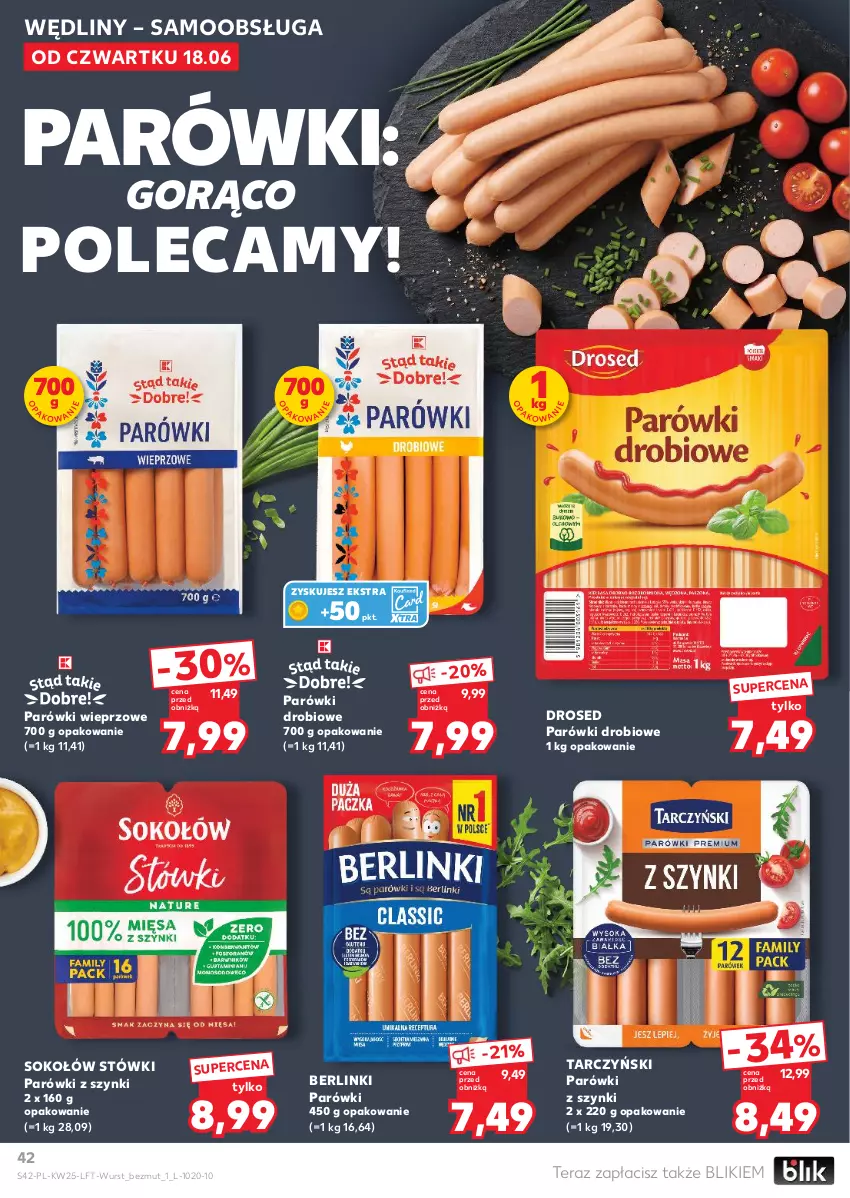 Gazetka promocyjna Kaufland - Gazetka tygodnia - ważna 18.06 do 24.06.2026 - strona 42 - produkty: Berlinki, Parówki, Parówki z szynki, Sok, Sokołów, Tarczyński, Tera