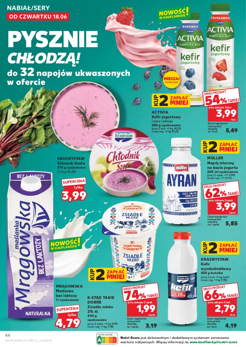 Gazetka promocyjna Kaufland - Gazetka tygodnia - ważna 18.06 do 24.06.2026 - strona 44 - produkty: Activia, Fa, Jogurt, Kefir, Maślanka, Mleko, Müller, Napój, Napój mleczny, Ser, Sok