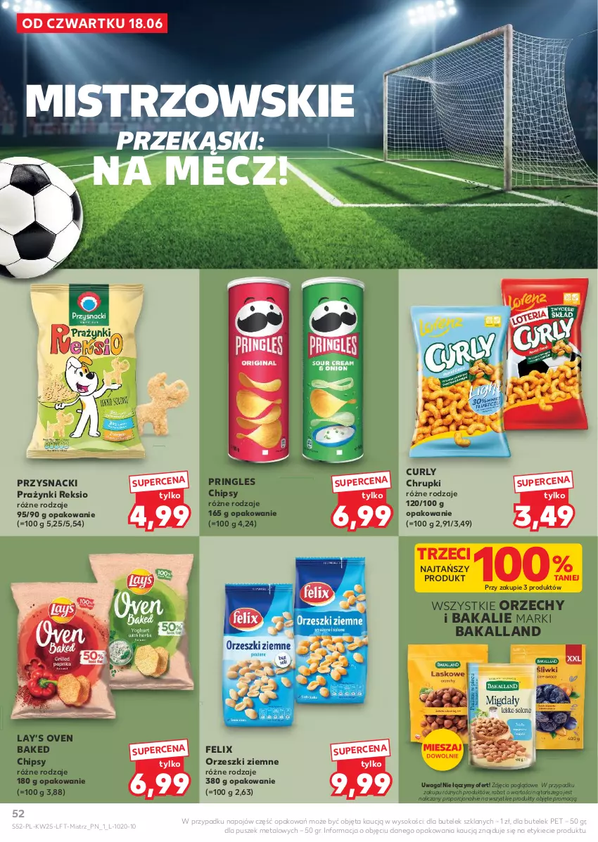 Gazetka promocyjna Kaufland - Gazetka tygodnia - ważna 18.06 do 24.06.2026 - strona 52 - produkty: Bakalland, Chipsy, Chrupki, Felix, Lay’s, Orzeszki, Orzeszki ziemne, Por, Pringles, Przysnacki, Sok, Waga