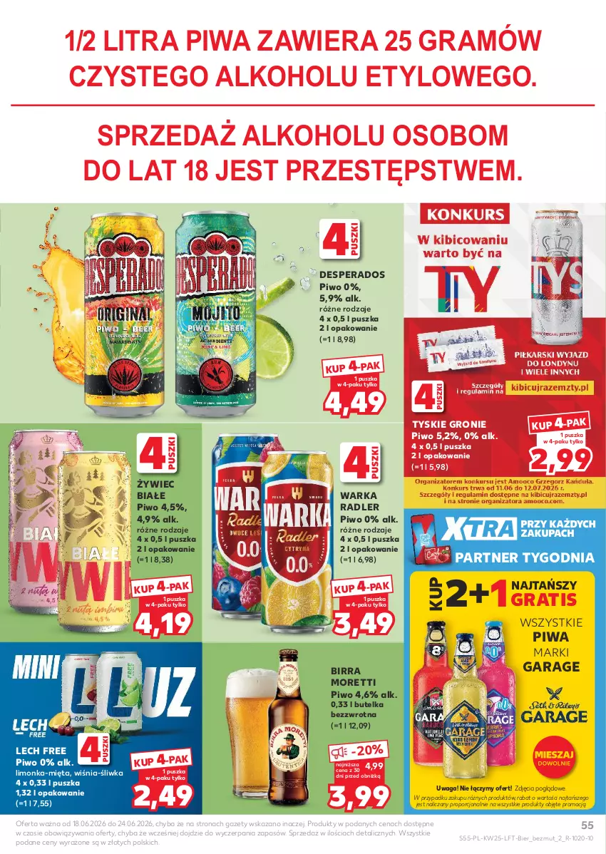 Gazetka promocyjna Kaufland - Gazetka tygodnia - ważna 18.06 do 24.06.2026 - strona 55 - produkty: Desperados, Gra, Limonka, Mięta, Piwa, Piwo, Por, Radler, Tyskie, Waga, Warka